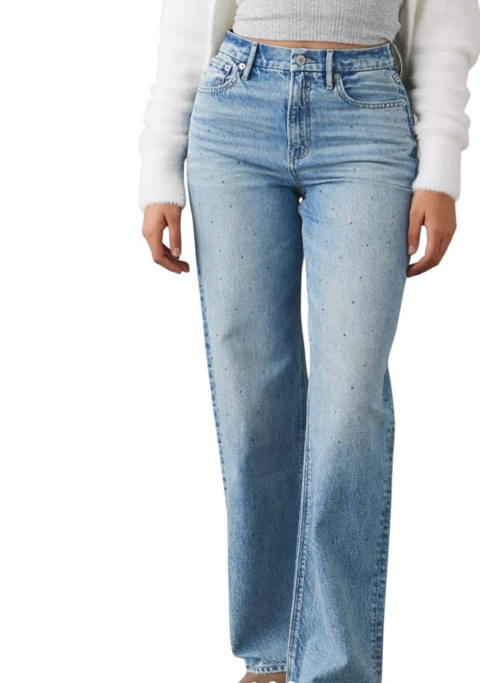 American Eagle Jeans Women's 14 Blue Super High Rise Baggy Straight Rhinestone